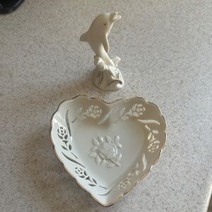 Lenox Heart-Shaped Dish & Dolphin Figurine